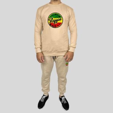 Imagem de Conjunto Calça e Blusa Moletom Careca Sem Capuz Algodão Estampado Regg