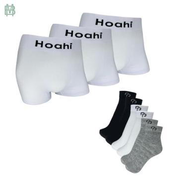 Imagem de Kit 3 Cueca Boxer Branca Hoahi Premium + 3 Meia RP Confort, CUECA BOX 