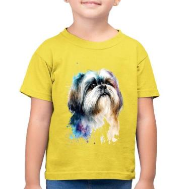 Imagem de Camiseta Algodão Infantil Cachorro Shih Tzu Watercolor - Foca na Moda,