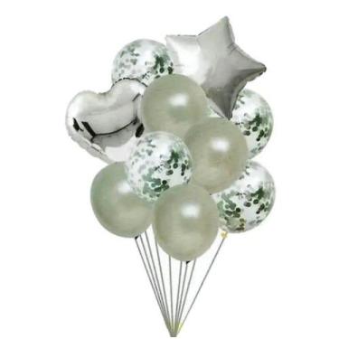 Imagem de Kit Buquê Balão Metalizado 12 e Estrela 18 Prata - 10 unid - PB Festas