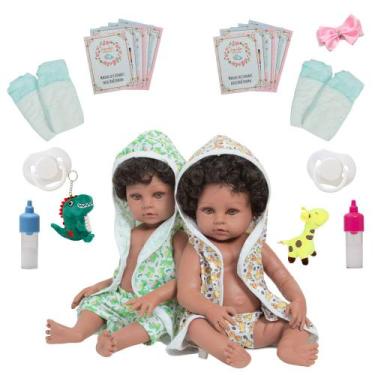 Imagem de Bebê Reborn Gêmeos Corpo 100% Vinil Cabelo Cacheado Fofinhos - Cegonha