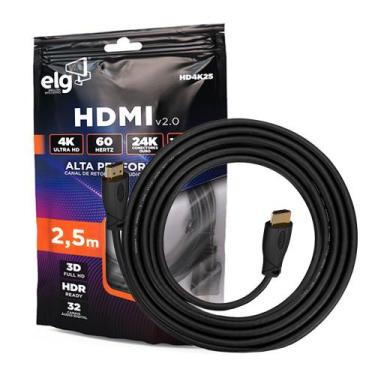 Imagem de Cabo HDMI 2.0 4K High Speed 60Hz 2,5 Metros HD4K25 ELG