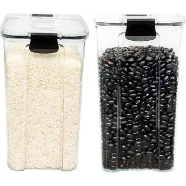 Imagem de Kit 2 Pote de Mantimentos Quadrado Acrílico 1,45 Litros Tampa com Trav