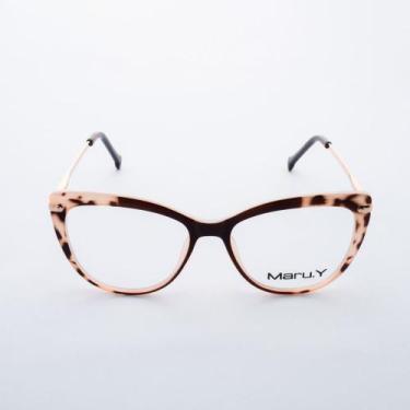 Imagem de Armação para óculos de Grau Maru.Y Feminino Gatinho Acetato Demi - Mar