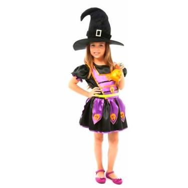 Imagem de Kit Fantasia Bruxinha Nini Halloween com Caldeirão de Abóbora - Jade F