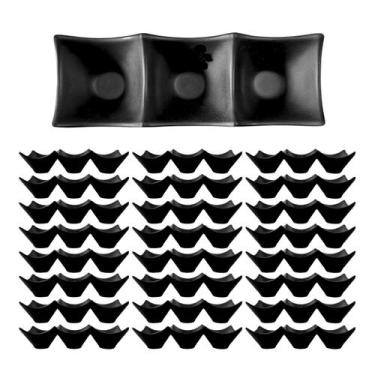 Imagem de 24 Molheiras Tripla Melamina Oriental Preta p/ Shoyu Japones - Best
