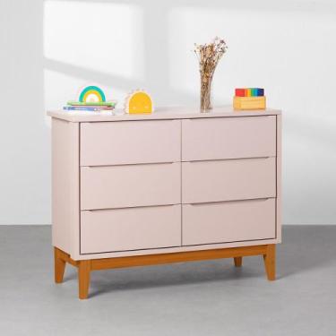 Imagem de Cômoda Theo 6 Gavetas com Pés Square Mel  Rosa - Abra Casa