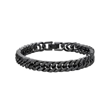 Imagem de ChainsHouse Pulseira de elos cubanos de aço inoxidável, 8 mm/12 mm/17 mm de largura, 19 cm/21 cm/22,8 cm, pulseiras de corrente banhada a ouro 18K para homens e mulheres, caixa de