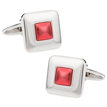 Imagem de Abotoaduras esmaltadas quadradas vermelhas reflexivas Cuff-Daddy prateadas com caixa de apresentação