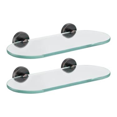 Imagem de JQK Prateleira de vidro de banheiro bronze polido a óleo, armazenamento de chuveiro de vidro temperado 30,48 por 12,7 cm, suporte de parede ORB de aço inoxidável 304, pacote com 2, TGS121L12-ORB-P2