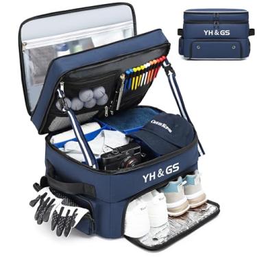 Imagem de Organizador de baú de golfe, acessórios de golfe de 3 camadas para homens, 2 pares de sapatos, compartimento ventilado separado, organizador de golfe para carro, bolas, camisetas, roupas, luvas,