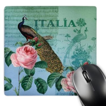 Imagem de 3dRose Mouse pad LLC 20 x 20 x 0,65 cm, arte italiana vintage pavão e rosas (mp_79156_1)