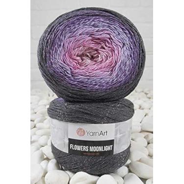 Imagem de YarnArt Flores Moonlight Glitter Fio de Algodão, Macio, Crochê Arco-íris, Lurex Metálico Tricotado à Mão Brilhante, Bolo Prateado, Algodão Multicolorido, 1 novelo Peso 260 g Comprimento 1000 cm, 1 Fio Fino (3276)