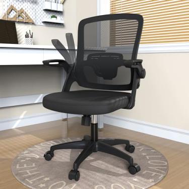 Imagem de TTD TIANTIANDA Cadeira de mesa ergonômica de malha giratória para computador com suporte lombar ajustável e apoio de braço dobrável, preta