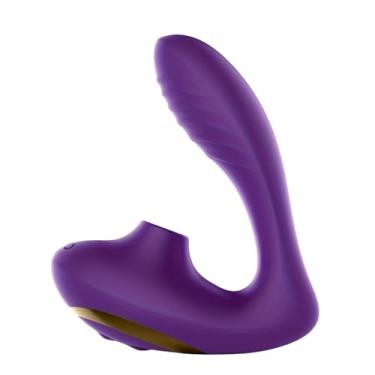 Imagem de Brinquedo sexual impermeável de estimulação dupla para mulheres com estimulação externa e interna, dispositivos de prazer sexual feminino, coelho vibrador e sugador de clitóris com 10 (Roxo)
