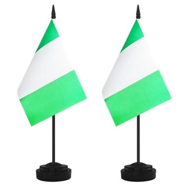 Imagem de Conjunto de 2 bandeiras de mesa da Nigéria, mesa nigeriana pequena mesa em miniatura bandeira de escritório com poste preto de 30 cm e base preta, escritórios, sala de aula, casa, decoração de