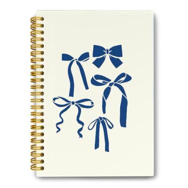 Imagem de LiTiu Caderno de diário espiral preppy, caderno de estilo feminino Coquette para meninas adolescentes e mulheres, caderno espiral de capa dura com arco, 14 x 20 cm