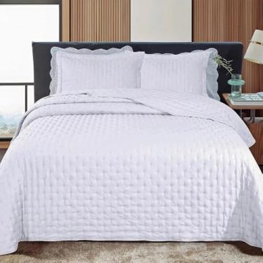 Imagem de Jogo de Colcha Cobre Leito Toque Macio Dupla Face com Porta Travesseiro - Jolitex - Branca - Super King