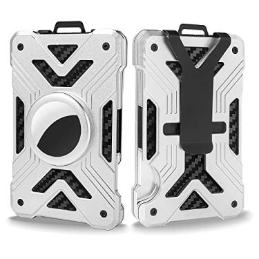 Imagem de kullder Carteira com clipe de dinheiro de metal, carteira masculina Airtag (sem Airtag), carteira minimalista com um porta-cartão de identificação transparente, clipe de dinheiro fino de fibra de