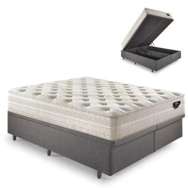 Imagem de Base Box Baú King 193x203 Linho Cinza com Colchão Audaz Molas Ensacada