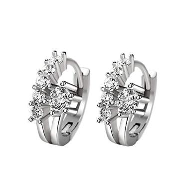 Imagem de Brincos pequenos de argola CZ transparentes de linha dupla folheados a ouro branco sem preocupações Prata