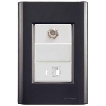 Imagem de Cj Tomadas Rj45 Ethernet + Tv Coaxial Giz Grafite Tramontina Completo 