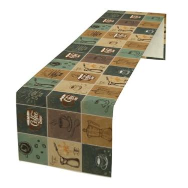 Imagem de Caminho de mesa com tema de café, café com leite, xícara de chá, casa de fazenda, cozinha, decoração de mesa de jantar para decoração de festa em casa 33 x 91 cm