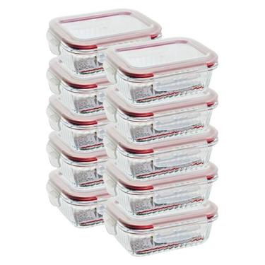 Imagem de Kit 10 Potes Tigela Hermeticos Tampa c/ 4 Travas Vidro Canelado - Belo