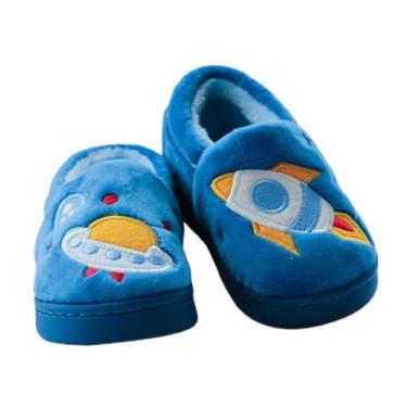 Imagem de vandimor Pantufas infantis para meninas e meninos chinelos de inverno macios de pelúcia interna para meninos e meninas, Azul, 5-6 US Toddler