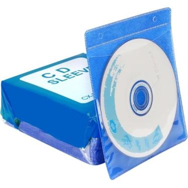 Imagem de RICHEN Capas de CD/DVD/BluRay, capa de plástico dupla face para fichários de armazenamento de CD e DVD, pacote com 100 (azul)