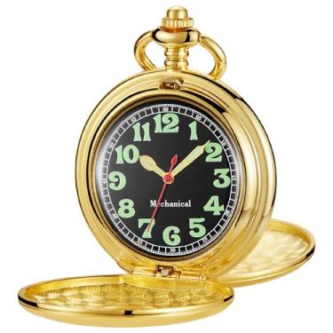 Imagem de Whodoit Relógio de bolso mecânico masculino de aço inoxidável com abertura dupla, mostrador digital romano, relógio de bolso mecânico masculino - dourado, MW195, Tendência