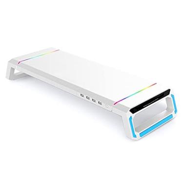 Imagem de Suporte universal para monitor com suporte RGB com 4 USB2.0 suporte organizador de mesa de carregamento para laptop (cor: branco) (branco)