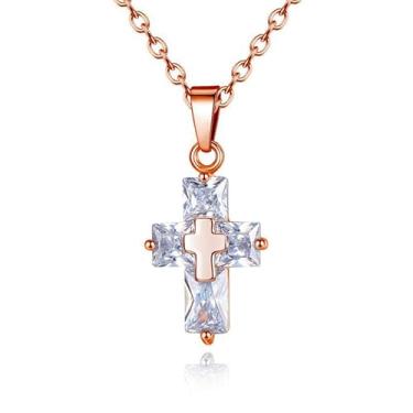 Imagem de BeTime Colar de cruz y2k: Colar de cruz gótica com zircônia de cristal, joia gótica presente para mulheres, Cobre, Zircão