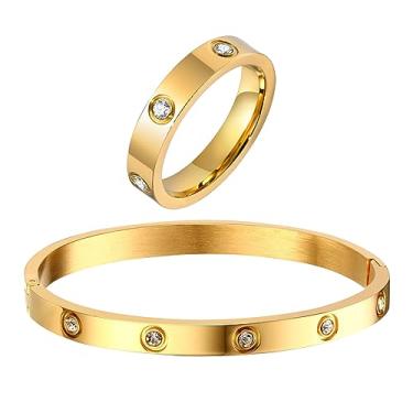 Imagem de Pulseiras de anéis de ouro para mulheres – Pulseira de amizade banhada a ouro 18 K, pulseira de zircônia cúbica com conjunto de joias, festa de casamento, Natal, Dia dos Namorados, presentes de aniversário para sua namorada, Zircônia cúbica