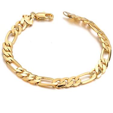 Imagem de YZstyle Pulseira Masculina Potente Banhado a Ouro 18k Corrente de Ligação Fígaro Pulseira de Ouro para Homens (Tamanho: Único, Cor: Dourada) (Tamanho: Tamanho único, Cor: Dourada), 8.3 inches, Banhado