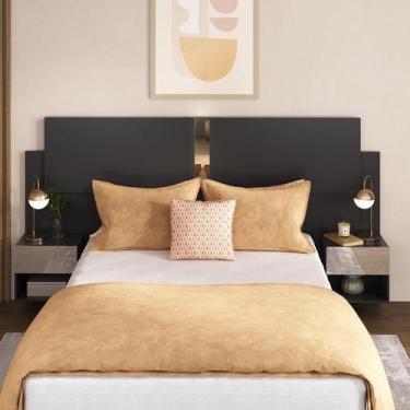 Imagem de Cabeceira Casal/Queen c/Espelho e 2 Mesas Multimóveis MP4324, Preto