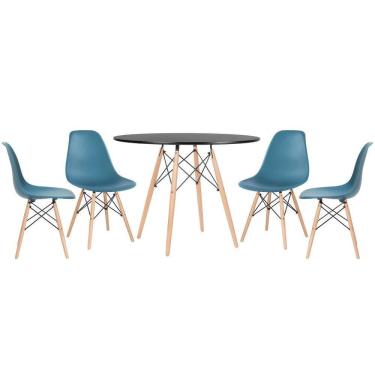 Imagem de Mesa Redonda Eames 100cm Preto + 4 Cadeiras Turquesa