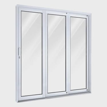 Imagem de Porta de Aço de Correr 213x200cm 3 Folhas com Vidro Facilita Lucasa