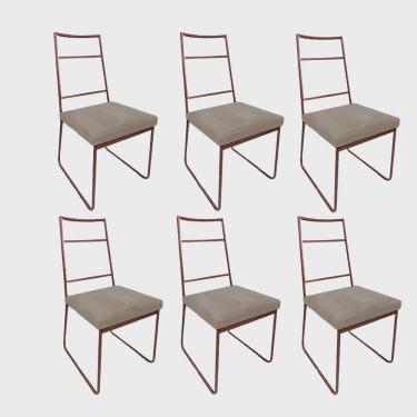 Imagem de Kit 06 Cadeiras Sala de Jantar Escritório Office Stark Industrial Ferro Bronze Suede Bege - Ahz Móveis