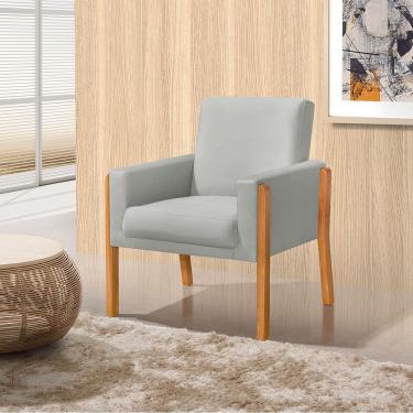 Imagem de Poltrona Sala de Espera Pés em Madeira Santorini Veludo Cinza Claro