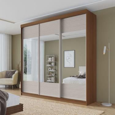 Imagem de Guarda-roupa Casal 3 Portas de Correr Ripadas com Espelho Samambaia Cabecasa Madeiramadeira