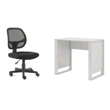 Imagem de Conjunto de Mesa Morada Branca com Cadeira de Escritório Secretária Giratória Oxford Preta