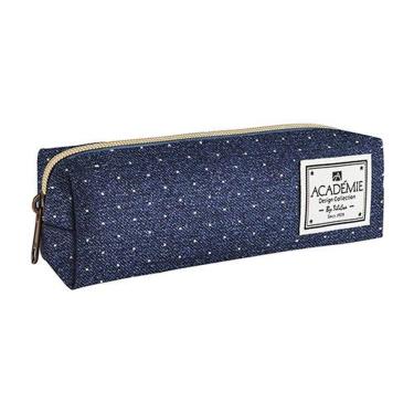Imagem de Tilibra Estojo Médio Académie Poá Azul - Poliéster Zíper Metálico