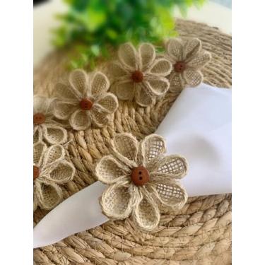 Imagem de Porta Guardanapos Floral Rústico com Argolas de Madeira, 6 Peças