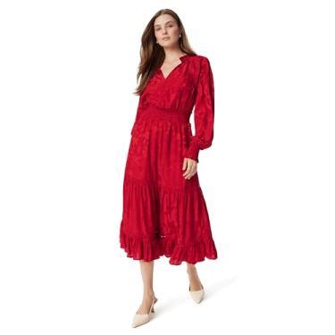 Imagem de Sam Edelman Sportswear Vestido feminino Maya Smock Wasit com babados e acabamento midi padrão, Vermelho rítmico, M