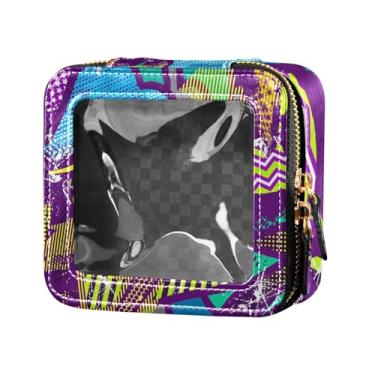 Imagem de Fitrendlovey Bolsa de cosméticos com zíper e design de claraboia, organizador portátil de couro PU para necessidades de viagem femininas, T16, one size