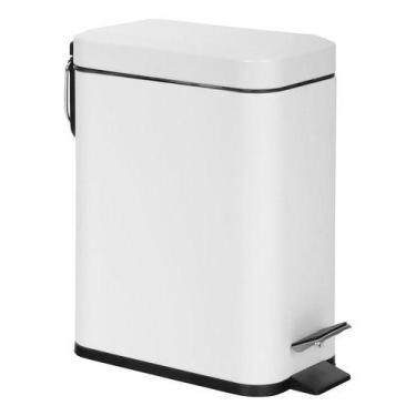 Imagem de Lixeira Branca Retangular Estreita Com Pedal 6 Litros - Just Home Coll