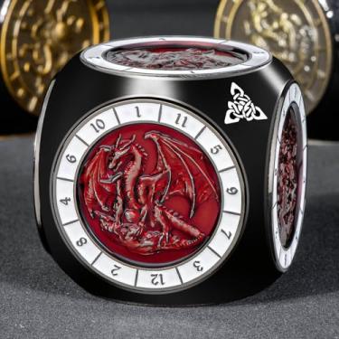 Imagem de Roycevon 7 in 1 Unique Spinner DND Dice Set D&D, Metal Cube D and D Dice with Gift Box, Dungeons Dragons Role Playing Dice, Black Red