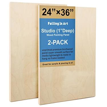 Imagem de Falling in Art Kit de painéis de madeira de bétula inacabada para pintura, tela de madeira, pacote com 4 60 cm x 91 cm Studio 3/4" de profundidade, placas de suporte para derramar, arte, artesanato, queima e mais