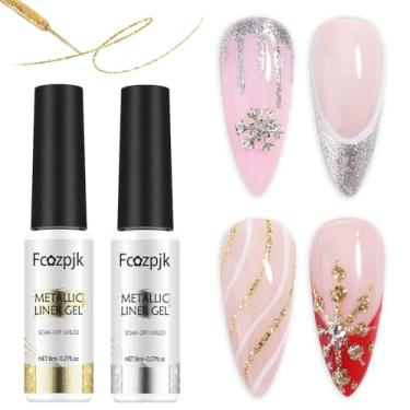 Imagem de Fcozpjk Gel Liner Nail Art 2Pcs Sparkle Glitter Prata Ouro Gel Polonês Conjunto 8Ml Soak Off Uv Pintura Unhas Gel Com Embutido Fino Pincel De Unhas Swirl Unhas Design Pontilhado Desenho Manicure Fra